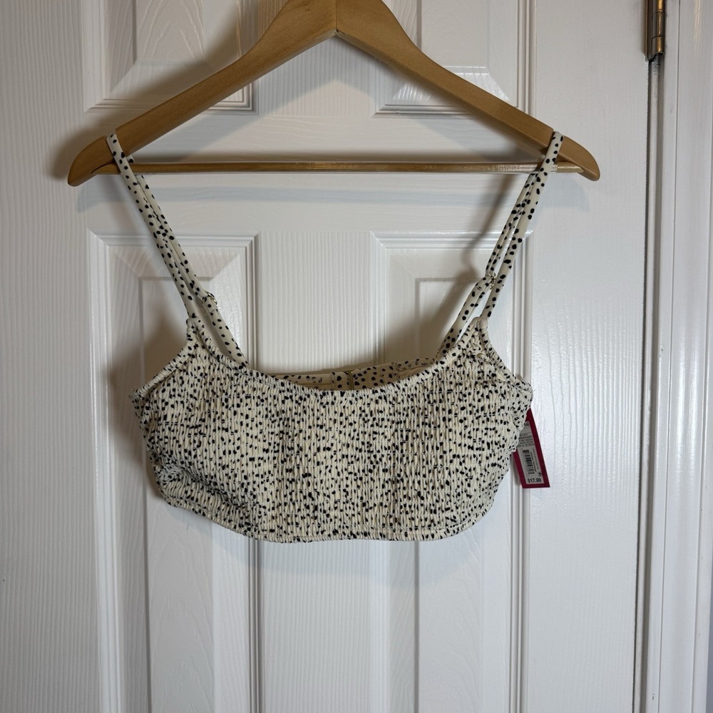 Women's Xhilaration Smocked Bralette Bikini Top Cream Dot Print Large 12-14 New